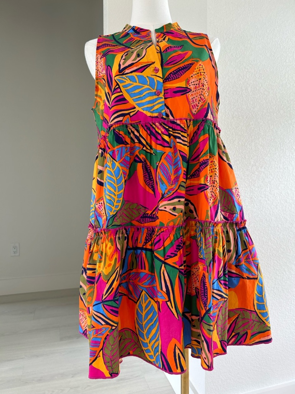 Sugarlips Milana Adrina Floral Tropical Tiered Ruffle Mini Shift Dress Womens S - Picture 3 of 8